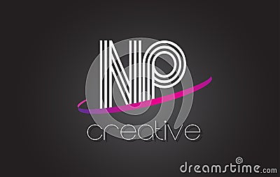 NP N P Letter Logo with Lines Design And Purple Swoosh. Vector Illustration