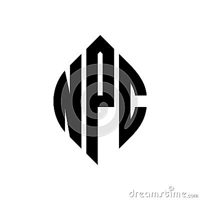NPC circle letter logo design with circle and ellipse shape. NPC ellipse letters with typographic style. The three initials form a Vector Illustration