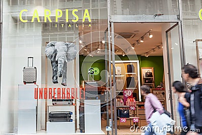 Logo of Carpisa on their main stores in Belgrade. Carpisa is an Italian manufacturer and retailer of luggage outlets Editorial Stock Photo