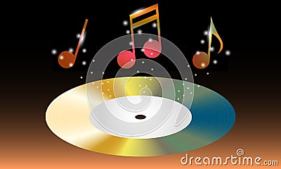 Vinyl record with notes on a black beige background Stock Photo