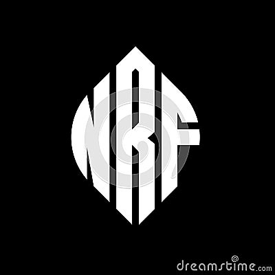 NRF circle letter logo design with circle and ellipse shape. NRF ellipse letters with typographic style. The three initials form a Vector Illustration