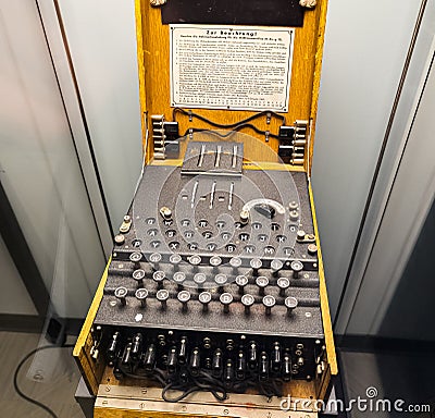 NSA Museum, Washington, USA - 12.15.2023 The Enigma decoding machine from World War II Editorial Stock Photo