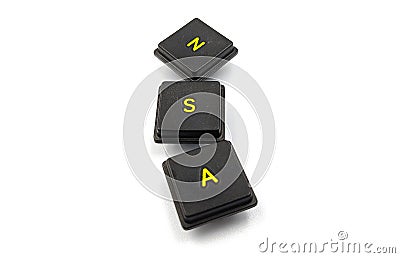 Nsa word spelled out on white background Stock Photo