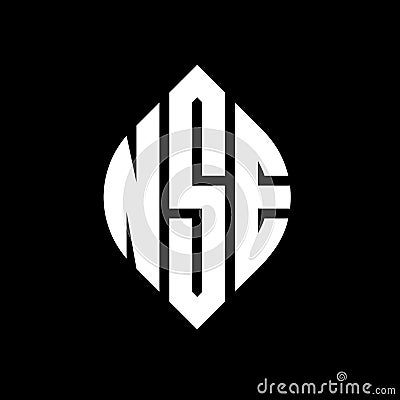 NSE circle letter logo design with circle and ellipse shape. NSE ellipse letters with typographic style. The three initials form a Vector Illustration
