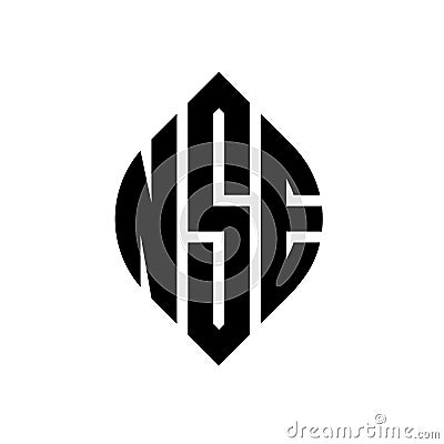 NSE circle letter logo design with circle and ellipse shape. NSE ellipse letters with typographic style. The three initials form a Vector Illustration