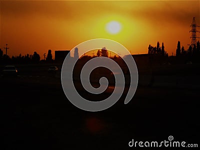 Sunset in a small town Stock Photo