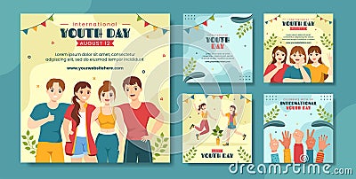 nternational Youth Day Social Media Post Flat Cartoon Hand Drawn Templates Background Illustration Vector Illustration