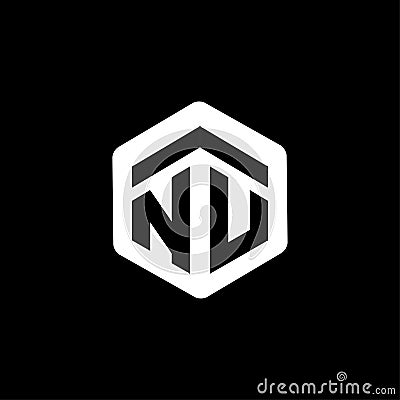 NU Initial letter hexagonal logo vector Stock Photo