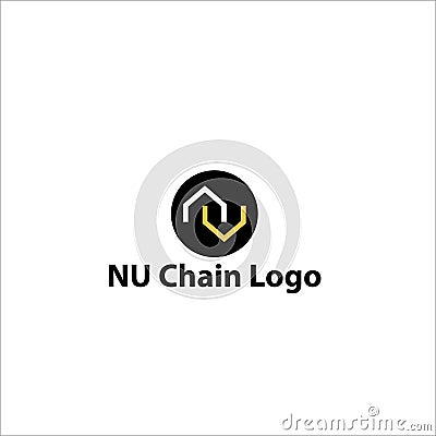 NU letter logo with chain connect symbolic Stock Photo