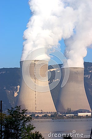 Nuclear cooling towers Stock Photo