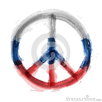 Nuclear Disarmament symbol with Russia flag color . Realistic watercolor painting design . Peace concept . Vector Vector Illustration