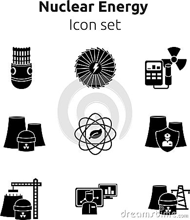 Nuclear energy icon set. Cartoon Illustration