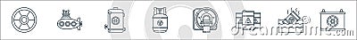 nuclear energy line icons. linear set. quality vector line set such as battery, toxic, oil tanker, ct scan, gas fuel, nuclear Vector Illustration