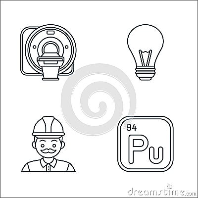 nuclear energy line icons. linear set. quality vector line set such as plutonium, engineer, light bulb Vector Illustration