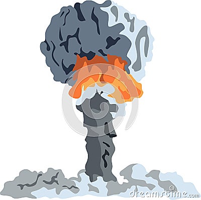 Nuclear explosion. Large mushroom cloud. Atomic bomb, nuclear weapons Vector Illustration