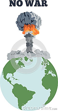 Nuclear explosion. Large mushroom cloud in the world. Atomic bomb Vector Illustration