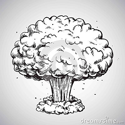 Nuclear Explosion Mushroom Cloud Drawing Illustration Vector Vector Illustration