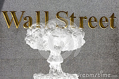 Nuclear explosion on wall street stock exchange sign Editorial Stock Photo