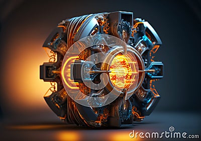 Nuclear fusion reactor cyberpunk concept. Futuristic technology. Generative AI Stock Photo