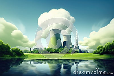 Nuclear Power Plant for a Green Environment: Sustainable and Clean Green Electricity Generation as an Ecological and Economical Stock Photo