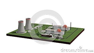 Nuclear power plant isolated on white 3d illustration Stock Photo