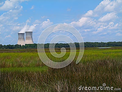 Nuclear Power Plant Next to a Florida Marsh Stock Photo