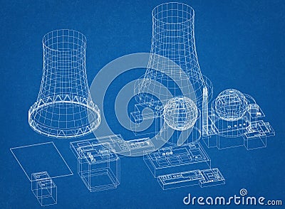 Nuclear Power Plant - Reactor Architect Blueprint Stock Photo