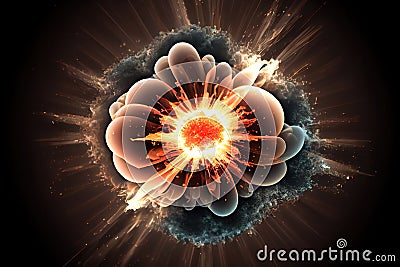 nuclear reaction. atomic particle explosions illustration. Generative AI Cartoon Illustration