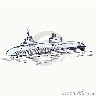 The nuclear submarine surfaced from the depths of the sea Vector Illustration