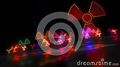 Nuclear warning symbol abstract neon 3d illustration Cartoon Illustration