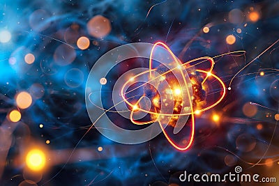 Nucleus Nebula: Electron Cloud in Atomic Cosmos. Stock Photo