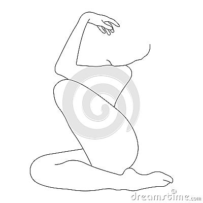 Nude girl posing with her head and hand thrown back. Modern Art. The drawing design is suitable for icons, decor, exhibitions Vector Illustration