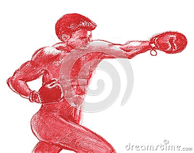 Nude Male Boxer Watercolor Illustration in Red Stock Photo