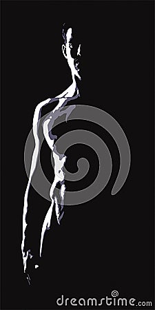 Nude torso of a man on a black background Vector Illustration