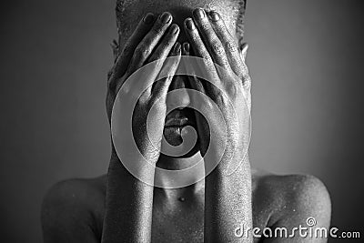 Nude woman with silver make-up Stock Photo