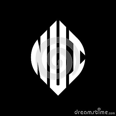 NUI circle letter logo design with circle and ellipse shape. NUI ellipse letters with typographic style. The three initials form a Vector Illustration