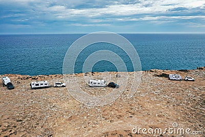 Nullarbor Plains camping on the edge of the cliffs Stock Photo