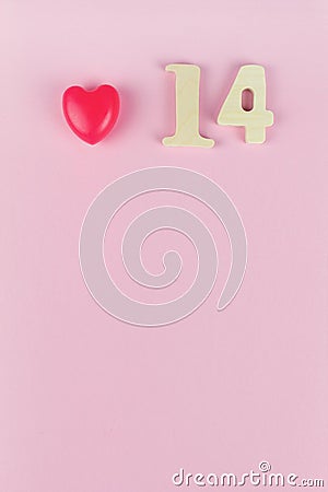 Number 14 Against Pink Wall. Valentine`s day concept. Date 14 February Stock Photo