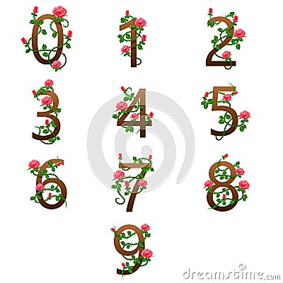 Number alphabet with red roses Vector Illustration