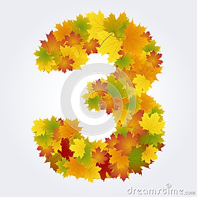 Number 3 of the autumn leaves Vector Illustration