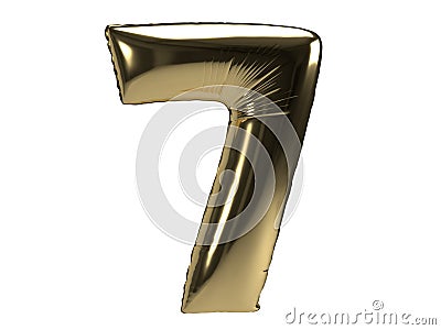 Balloon number 7 in gold foil isolated on a white background. Stock Photo