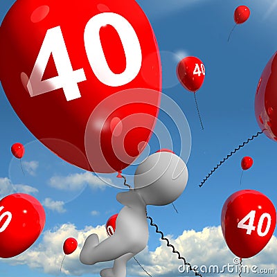 Number 40 Balloons Shows Fortieth Happy Birthday Stock Photo