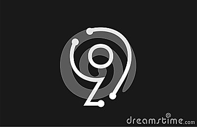 9 number black and white logo design with line and dots Vector Illustration