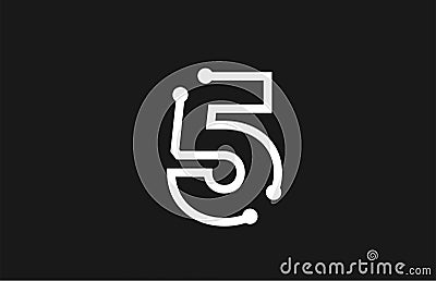 5 number black and white logo design with line and dots Vector Illustration