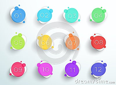 Number Bullet Point Abstract Colorful Circles 1 to 12 Vector Vector Illustration