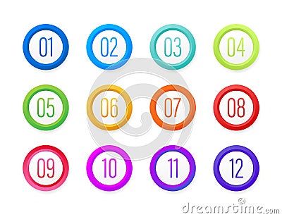 Number Bullet Point Colorful Markers 1 to 12. Vector stock illustration Vector Illustration