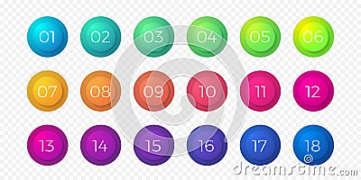 Number bullet point flat color gradient web button vector circle icons Vector Illustration