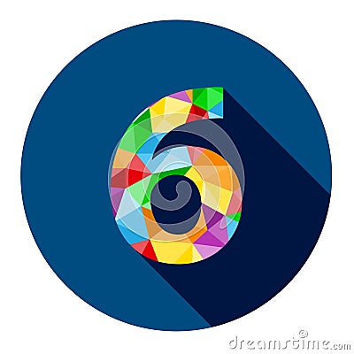 Number 6 button with colorful polygon pattern Stock Photo