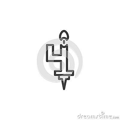 Number 4 candle line icon. linear style sign Vector Illustration