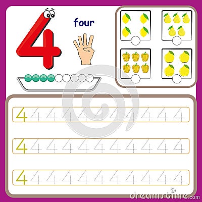 Number cards, Counting and writing numbers, Learning numbers, Numbers tracing worksheet for preschool Stock Photo